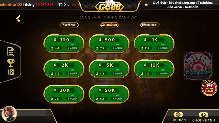 Giới thiệu và kinh nghiệm chơi Mậu Binh cổng game Go88