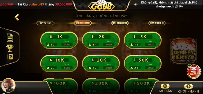 Giới thiệu và kinh nghiệm chơi Tiến Lên Miền Nam cổng game Go88