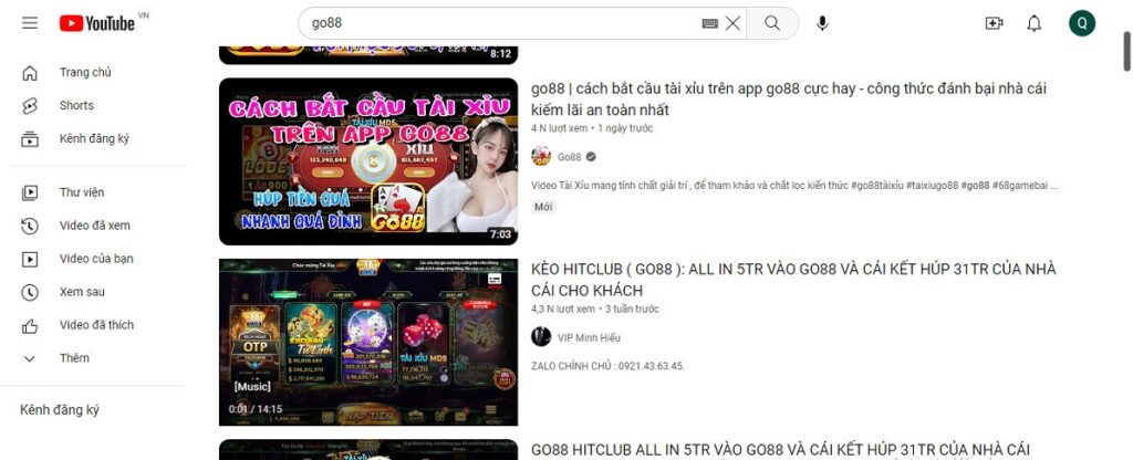 Độ hot của game Go88 trên youtube