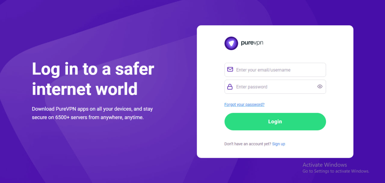 Đăng nhập ứng dụng PureVPN trên máy tính