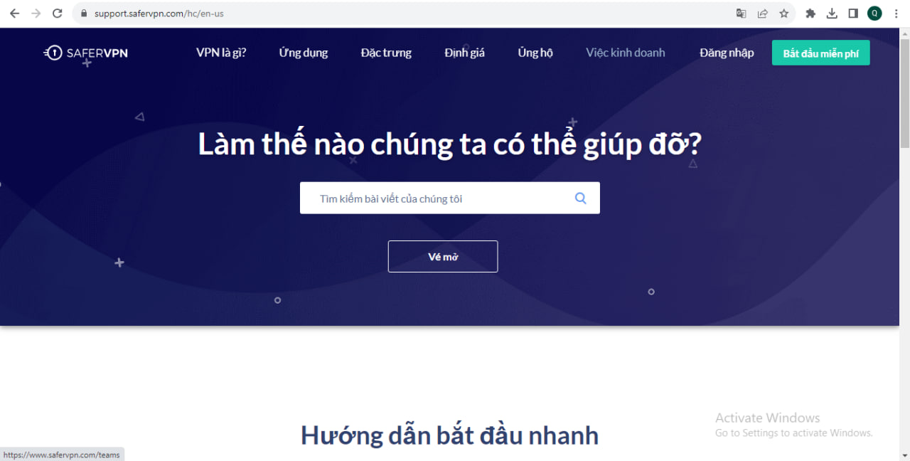 truy cập trang web của saferVPN