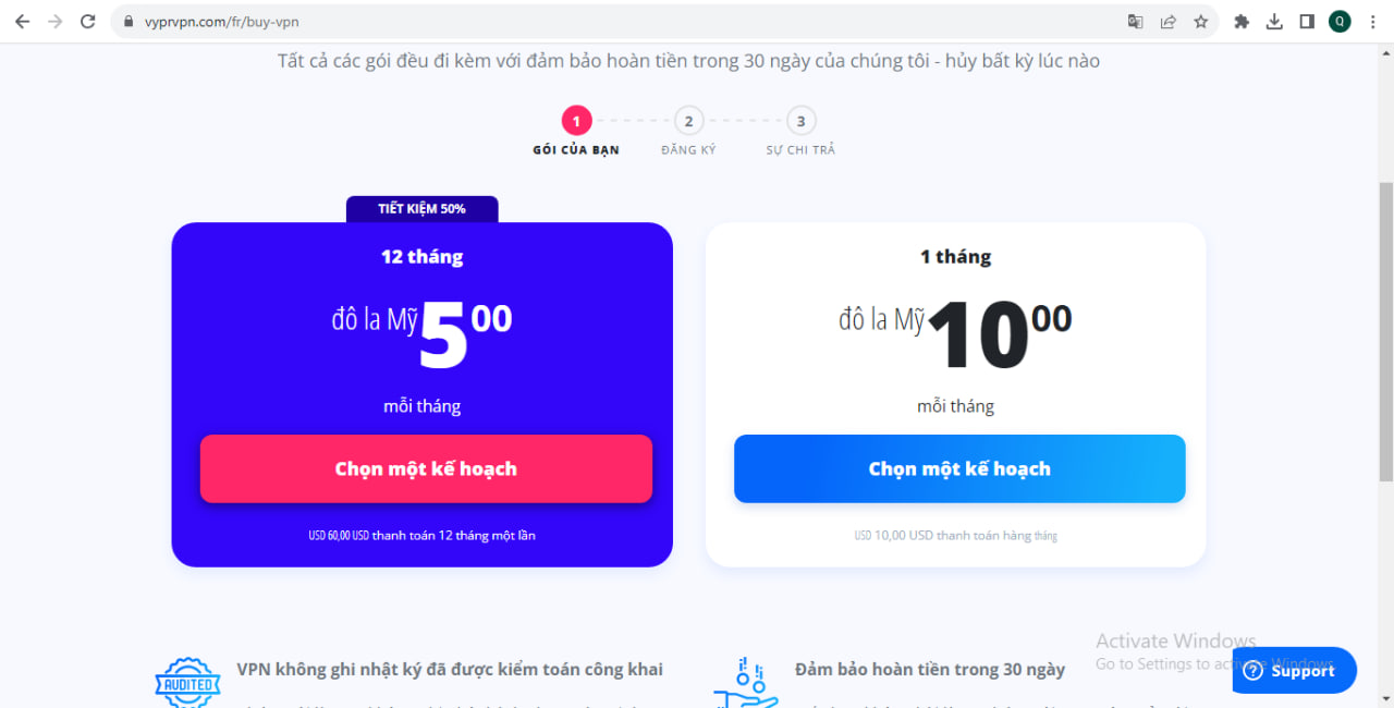 Đăng ký gói dịch vụ VyprVPN