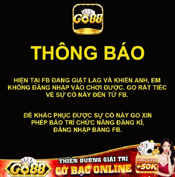 Thông báo nâng cấp hệ thống game Go88