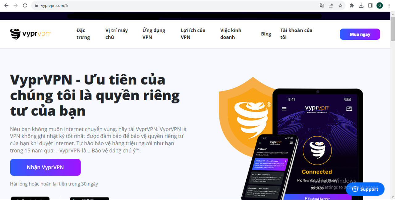 Truy cập trang chủ của VyprVPN