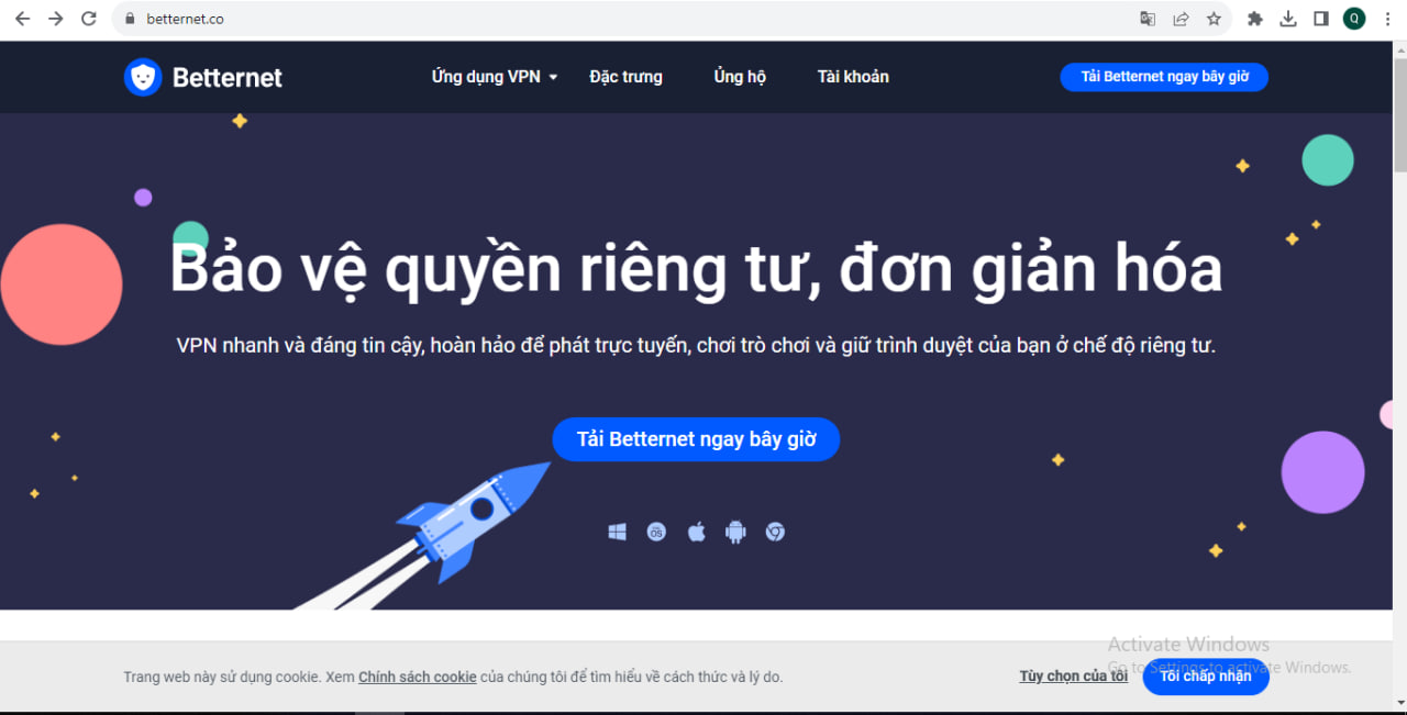 Truy cập trang web của Betternet VPN, website chính thức của 