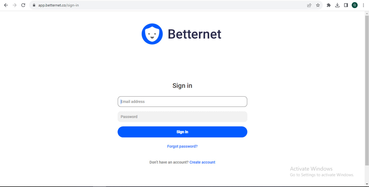 đăng nhập ứng dụng betternetVPN