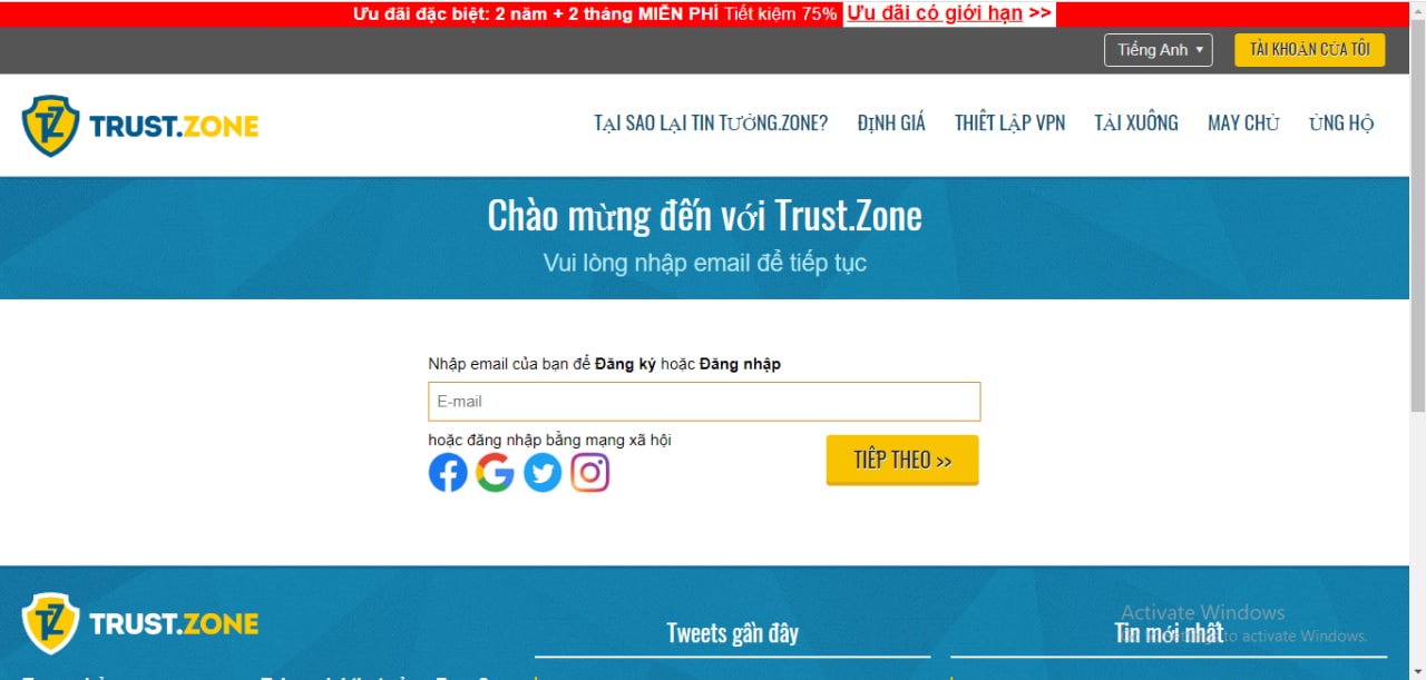 Đăng nhập ứng dụng Trust. Zone trên máy tính