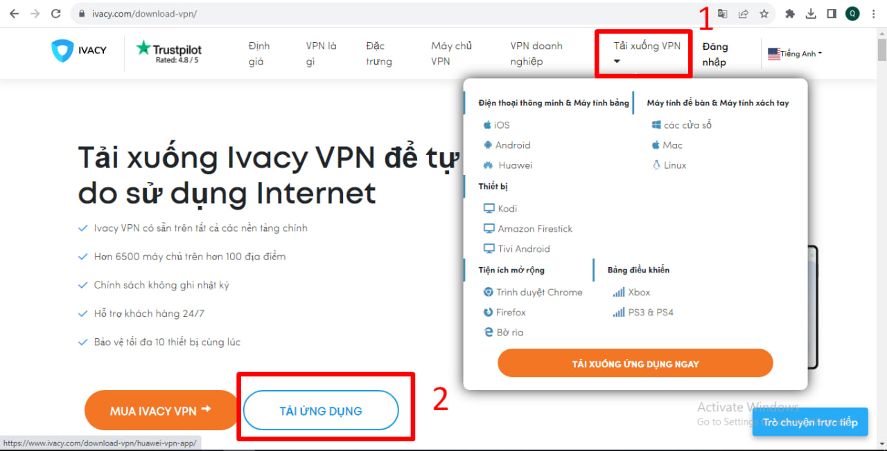 Thực hiện tải IvacyVPN về máy tính